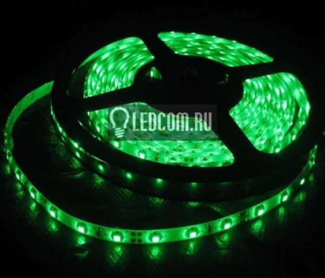 Герметичная светодиодная лента зелёного свечения 3528-300 LED, IP 65, 4,8 Вт/м, 12V. 5 Метров.