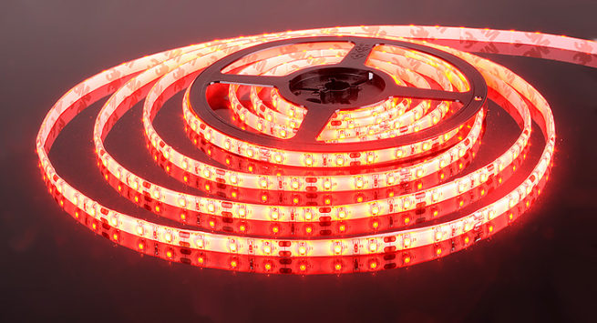 Герметичная светодиодная лента красного свечения 3528-300 LED, IP 65, 4,8 Вт/м, 12V.5 Метров