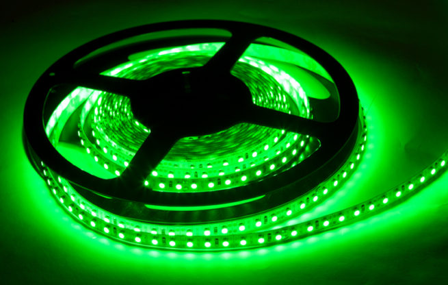 Герметичная светодиодная лента зелёного свечения 3528-600 LED, IP 65, 9,6 Вт/м, 12V. 5 Метров.