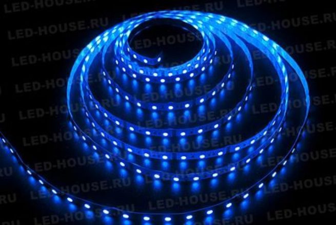 Герметичная светодиодная лента синего свечения 5050-300 LED, IP 65, 14,4 Вт/м, 12V. 5 Метров.
